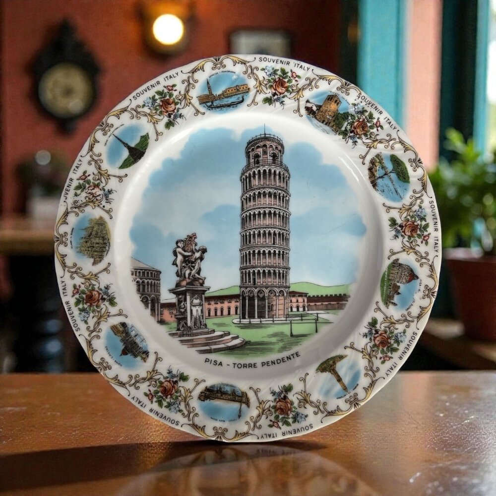 Vintage Selmann Weiden Bavaria Pisa Souvenir Plate Italy Torre Pendente 8 Inch